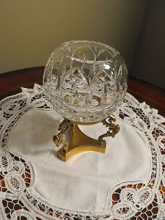 Vintage Crystal Rose Bowl On Brass Dragon Stand