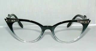   Glasses Clear Lens Black Grey Retro 50s Revival Frame With Crystals