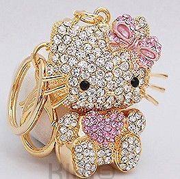   Hello Kitty Fashion Cat Rhinestone Crystal Charm Key Purse Bag Chain