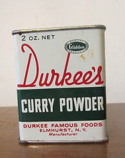 Vintage Durkees Curry Powder Tin 2 oz Quality Glidden Product 