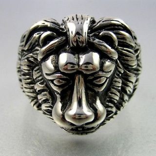 Heavy Biker Black Silver Stainless Steel Wild Lion Mens Ring Size 11