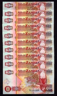 World Paper Money   Zambia 50 Kwacha 10 PCS LOT @ Crisp UNC
