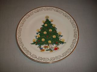 ATLAS CHINA MERRY CHRISTMAS PLATE WARRANTED 22KT GOLD   RARE