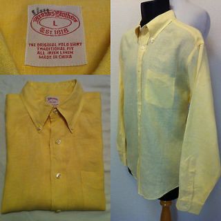 Mens Brooks Brothers Yellow 100% Irish Linen L/S Shirt   Sz Large