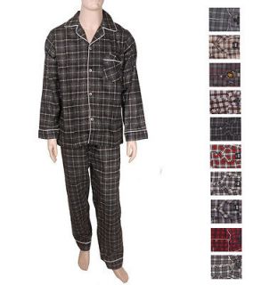 Mens 100% Cotton Flannel Long Sleeve & Pants Pajama Set,Green,Black 