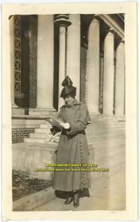 c1919 Photo ND North Dakota Valley City Woman Hat Post Office Columns 