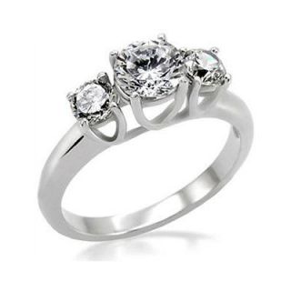   WOMENS LOVELY STAINLESS STEEL 3 CUBIC ZIRCONIA STONES RING SIZE 9