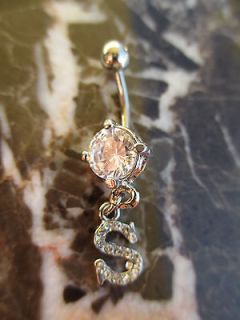    So Cute Initial S Dangle with Clear CZ Navel Belly Ring Name