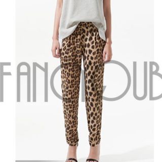 WOMENS CASUAL LEOPARD PRINT DRAWSTRING PANT TROUSERS 3343