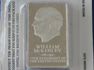 Danbury Mint William Mckinley Presidential Silver Bar 9.6 ounces T1642