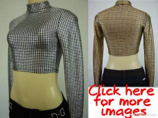 SEXY NEW FOIL ZIG ZAG/ PLAID/ CHECKERED PRINT LONG SLEEVE CROP TOP 