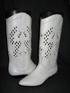 VTG WHITE LEATHER CUT OUT WESTERN COWBOY COWGIRL RIDING BOOTS 6