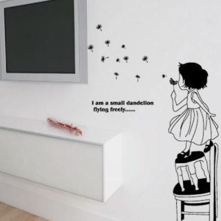 Dreaming Girl Blow Dandelion Wall Sticker Decals Decor Removable 