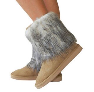 Fur Cuff Suede Classic Short Mid Calf Flat Boots Carmel Perfect w 