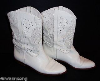 STUNNING Vintage Joan & David Boots White Modified Cowboy Leather 9 1 