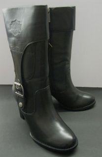 Harley Davisdon Womens Reese Black Leather Zip Dress Cuff Boots *New 