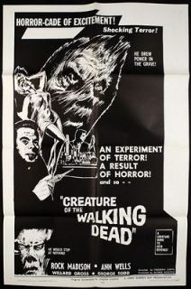 1965 Creature of The Walking Dead 1 Sheet (27x41) Original Movie 