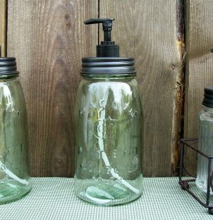 Vtg Style Quart Mason Jar Glass Soap Lotion Dispenser Coun​try Bath 