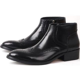 Top Leather Brogue Wing Mens Boots Dress Leather Shoes Zipper Biker 