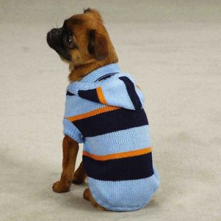   teacup yorkie BLUE STRIPED KNIT DOG HOODIE SWEATER clothes apparel XXS