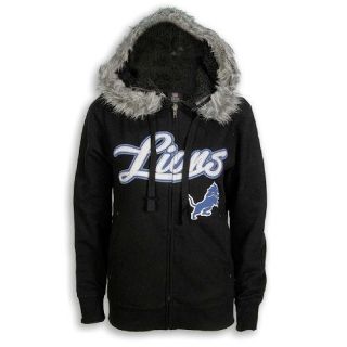 Detroit Lions Ladies Fur Hood Black Fleece Full Zip Jacket