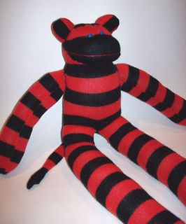 Devon the Sock Monkey Large Handmade Red Black stripes