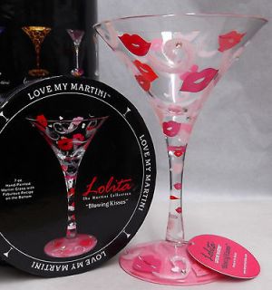 Lolita Love My Martini NIB Hand Painted Cocktail Glass Blowing Kisses