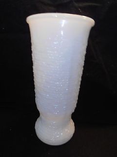 Vintage NAPCO White Milk Glass Vase 9 1/2 High Horizontal Embossment 