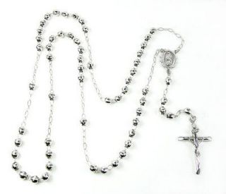   Rosary Diamond Cut Bead Mens Ladies 10k White Gold Chain Necklace