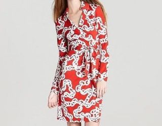 Diane Von Furstenberg NEW JEANNE TWO Silk Wrap Dress Chains Deep Red 