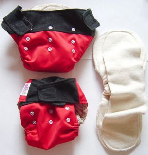 Red & Black Gro Baby Cloth Diaper Shells + 2 100% Organic Cotton 