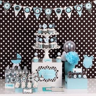 NEW Blue Baby Boy Shower Mod Party Supplies Kit Invitations Favors