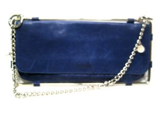 DIESEL Womens Small Handbag Purse Clutch Shoulder Bag BLUE Leather 