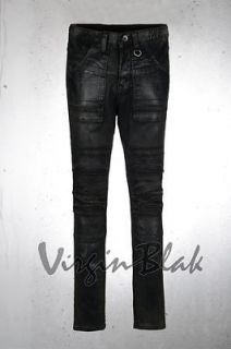 vb HOMME Mens Frayed Stitch Waxed Black Skinny Jeans 6JT
