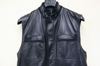 RARE SS11 PROTOTYPE Dior Homme Black Leather Vest Jacket Blouson Sz 48 