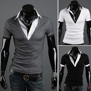 ZD28 New men slim fit Short Sleeves Shirts Mens V neck T shirt 3 
