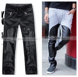 Men Trendy Casual Sport Harem Loose PU Leather Long Pants Trousers SM3 