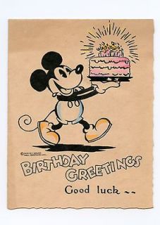 1934 Disney Birthday Card FN Mickey Mouse