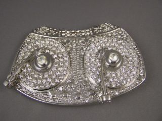 Silver Record player turn table DJ spinner belt buckle clear crystals 