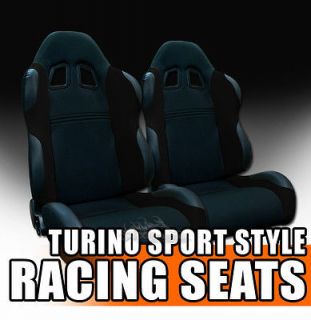 2x Universal Fit Black Fabric & PVC Leather Sport Racing Bucket Seats 