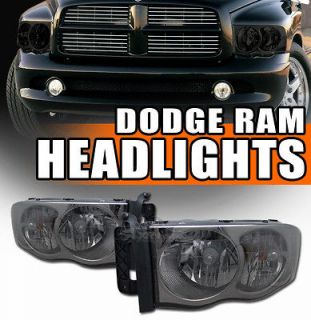 2002 2005 Dodge Ram Pickup Truck Chrome Housing Smoked Lens Headlights 