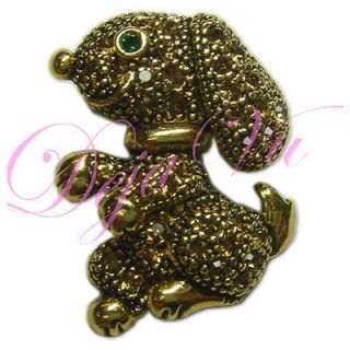 CRYSTAL ANTIQUE GOLD PLATED SNOOPY DOG BROOCH MADE WITH SWAROVSKI 