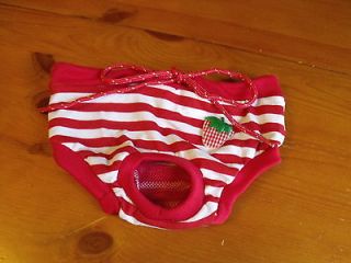 Dog Pants Red stripes Strawberry Stretch fabric Tail hole Pad pocket 