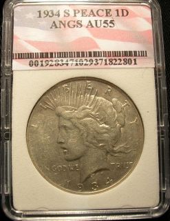 1934 S Peace Dollar AU, On  For This Collectible Coin