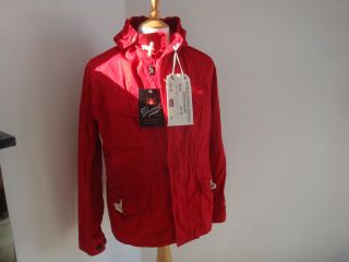 gloverall cotton red hooded button toggle fastened mountain parka made 