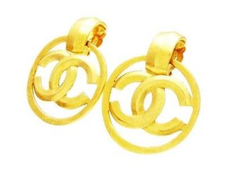   vintage Chanel earrings CC logo large hoop dangle COCO #ea1009