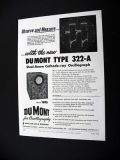 DuMont 322 A Cathode ray Oscillograph 1954 print Ad