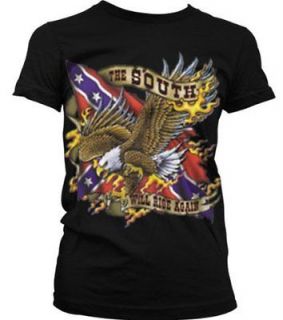   South Will Rise Again Rebel Flag Eagle Biker Flaming  Juniors T shirt