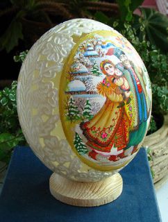 Etched and Painted Ostrich egg.100 % Handmade.Made by Oksana Bilous