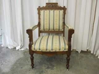 Eastlake Victorian Style Gents Chair Walnut w Fresh Upholstery Extra 